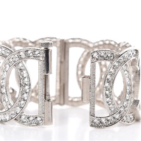 chanel crystal cc cuff bracelet silver|Chanel new cuff bracelet with diamond.